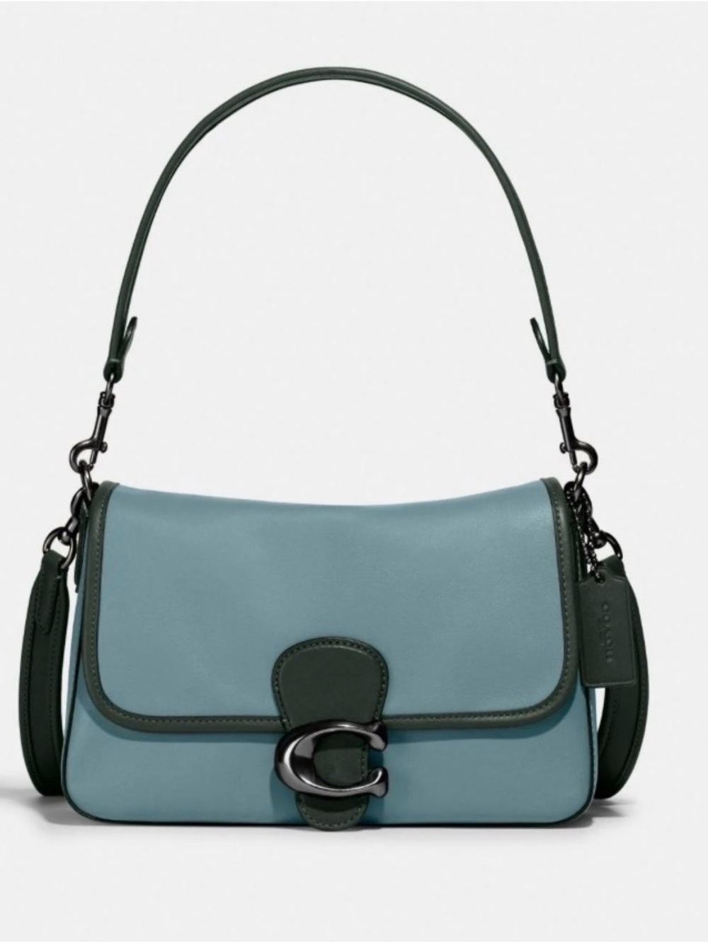 Coach Blue Shoulder Bag with Dark Green Trim